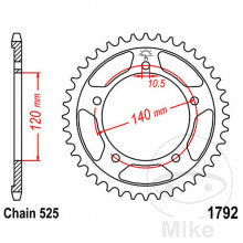 JTR - CORONA 43 DENTI PASSO 525 DIAM.INT. 120 - CERCHIO FORI 140