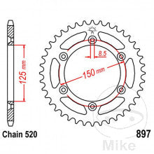 JTR - CORONA 46 DENTI PASSO 520 NERA DIAM.INT. 125 - CERCHIO FORI 150 (NERA)