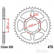 JTR - CORONA 46 DENTI PASSO 520 DIAM.INT. 080 - CERCHIO FORI 104