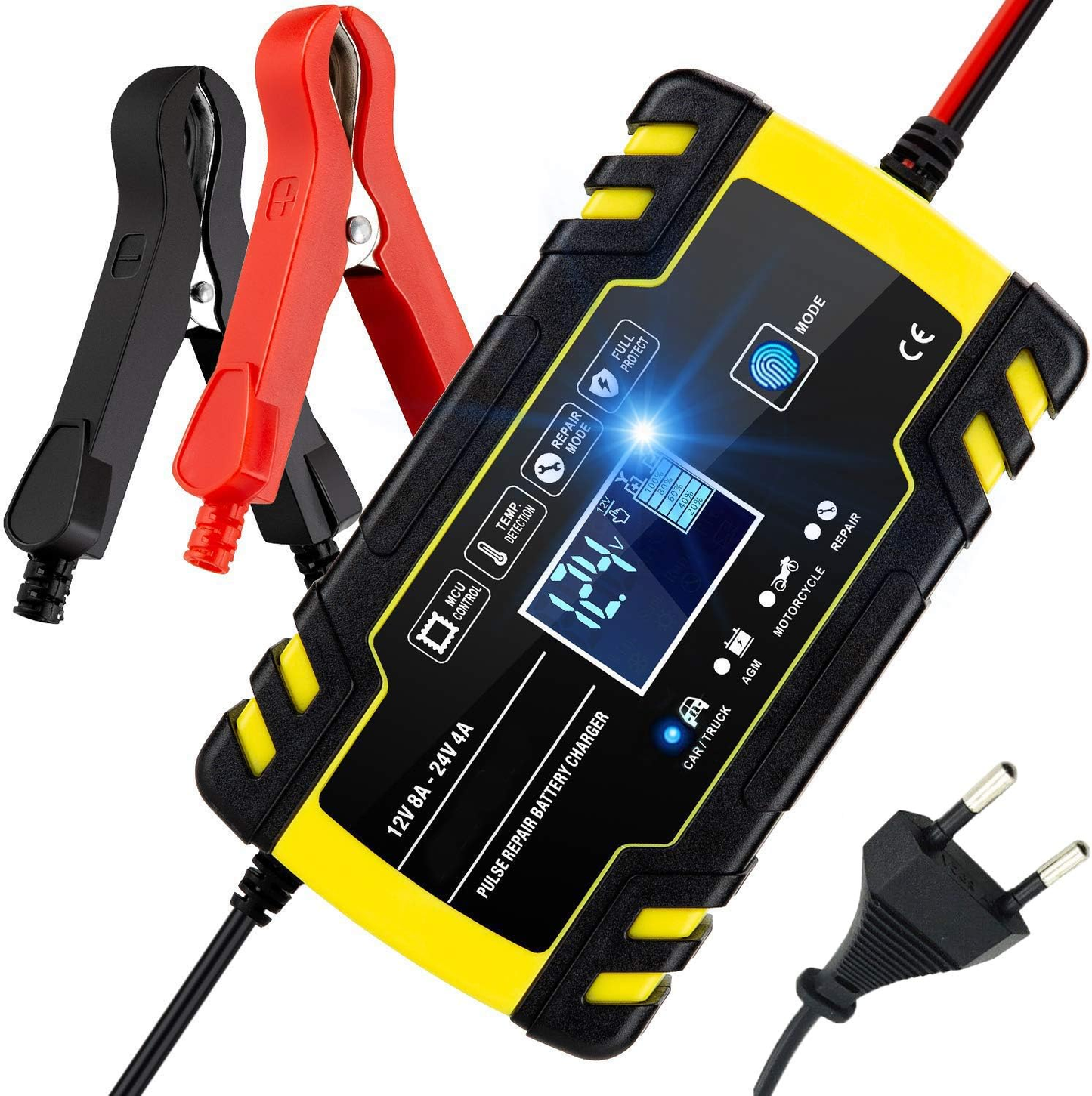 Caricabatteria Smart 150Ah, caricabatteria per auto 12V 24V, per batteria auto/ATV/barca/moto, spina europea