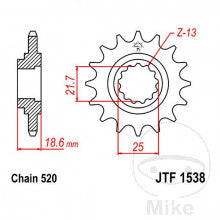 JTF - PIGNONE 13 DENTI PASSO 520 INNESTO PICCOLO - DIAM.INT. 22/25