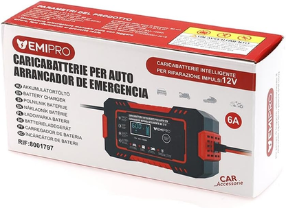 Caricabatterie per Auto 12V 6A, Caricatore Automatico Intelligente, Ricarica Batteria Auto Moto 12V 4Ah-100Ah, Schermo LCD