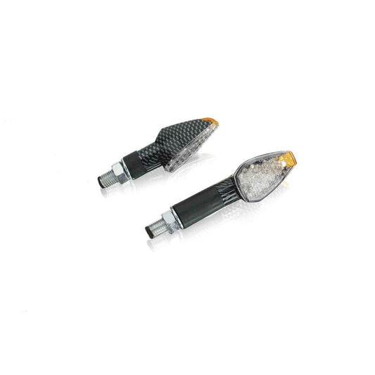 PUIG FRECCE LED MODELLO PEAK VERSIONE LUNGA CARBON LOOK - Lenti trasparente e base carbon - Omologate secondo gli standard