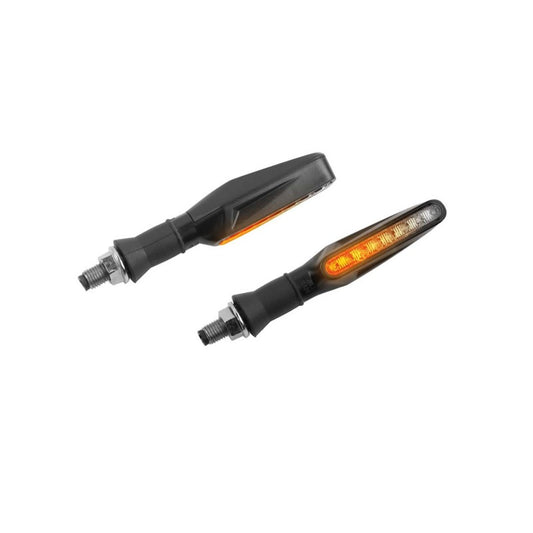 PUIG FRECCE LED MODELLO PIN NERO - Lenti trasparenti e base nera con 8 led - Sequenziali - Filettatura M10 - Omologate