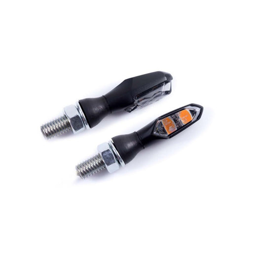 PUIG FRECCE LED MODELLO PUTT NERO - Lenti trasparenti e base nera - Filettatura M8 - Omologate secondo gli standard europei -