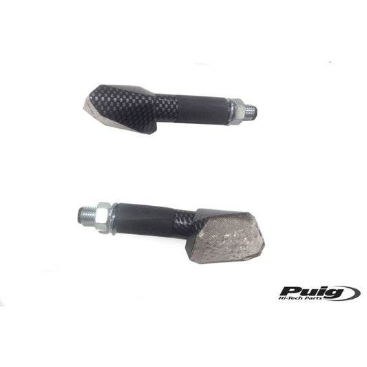 PUIG FRECCE LED MODELLO RUBI' VERSIONE LUNGA CARBON LOOK - Lenti trasparenti - Omologate secondo gli standard europei -