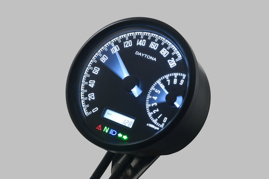 Tachimetro elettronico analogico VELONA diam.80 200KMH c/indicatore velocità e RPM con staffa, E-MARKED